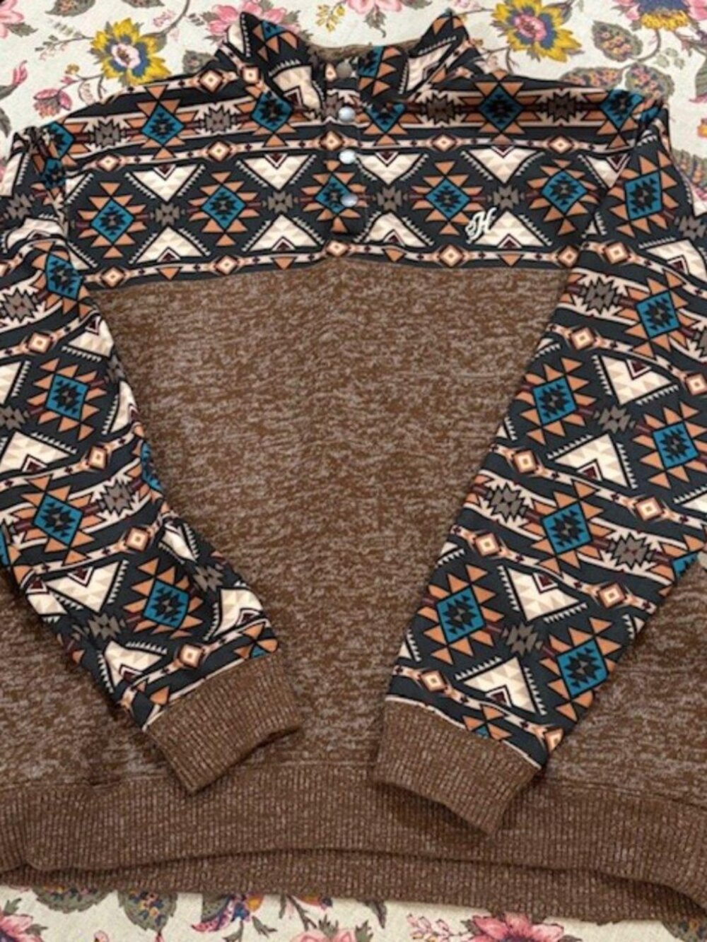 Hooey Men's Stevie Aztec Print Brown Pullover Hoodie Men’s Large